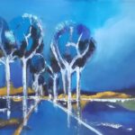 acrylverf schilderij abstract bomen langs de weg