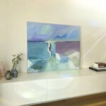 acryl landschap schilderij abstract in opdracht blauw met paars en lichtinval spektakel