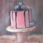 mixed media schilderij taart met bosvruchten