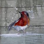 mixed media schilderij roodborstje